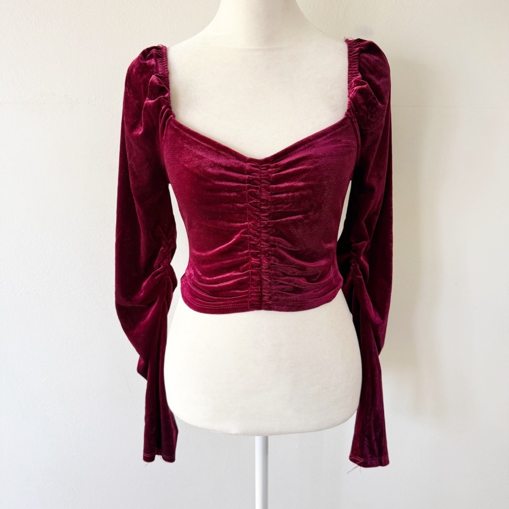 Mixed Threads Women Velvet Crop Top XS Milkmaid Romantic Victorian Regency Fairy